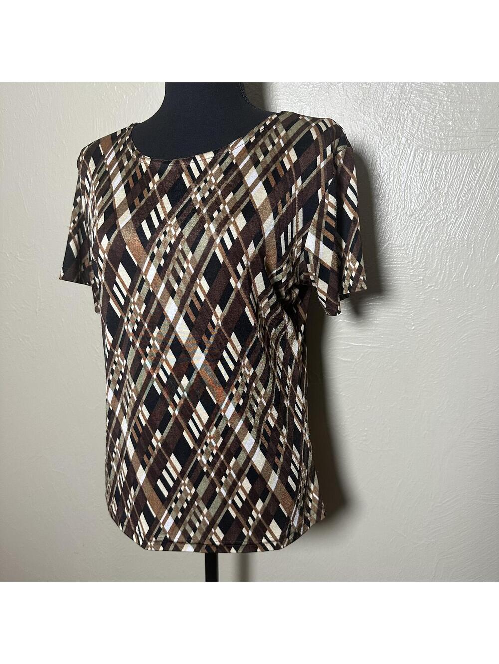 Frazier Lawrence 90s Plaid Stretch Top Y2K Fitted Indie Sleaze Brown Black